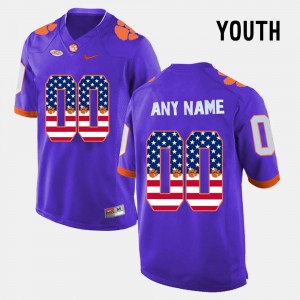 Youth US Flag Fashion #00 Clemson Tigers college Custom Jersey - Purple