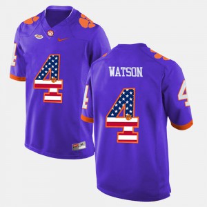 Men Clemson US Flag Fashion #4 DeShaun Watson college Jersey - Purple